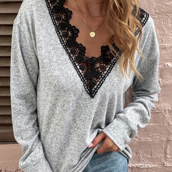 Boho Dusty pink Floral lace V neck oversized Top - Picture 8 of 10